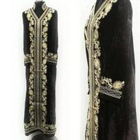 Black Farasha Moroccan Long Gown Caftan Dubai Kaftan Abaya Islamic Dress Velvet XS juoda