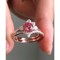 Ruby Zircon Ring, Rose Gold, Colored Gemstones Diamond Treasure Ring Engagement Ring No. 5 rožinio aukso spalvos
