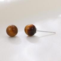 Banyan Tree 999 Silver Tiger Eye Stone Earrings for Women - Retro High-end Autumn/Winter Fashion. 6mm