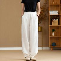 Summer Literary Loose Sand-washed Linen Casual Pants Women's Women's Slimming Meditation Bloomers L balta