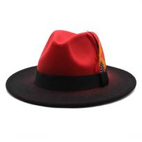 Color Matching Gradual Change Color Feather Jazz Hat Women'S Woolen Top Hat Men'S And Women'S Outdoor Woolen Hat M（56-58cm）