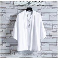 Summer Thin Chinese Style Ice Silk Sunscreen Clothing Taoist Robe Hanfu Men's Casual Short-sleeved Three-quarter Sleeve Cardigan Jacket XXXXXL balta