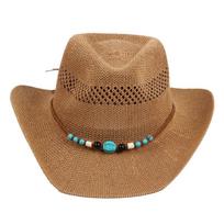 Hollow Woven Curved Eave Jazz Hat, Outdoor Breathable and Casual Western Cowboy Straw Hat, Spring and Summer Sun Hat M（56-58cm） chaki