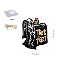 1Pc Halloween Skull Owl Wooden Hanging, Window Holiday Home Decoration Wooden Hanging, Halloween Creative Gifts small beige