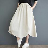 Summer Cotton Skirt Women's Mid-length Literary and Artistic All-match Casual Solid Color Irregular Large Skirt one size abrikosas