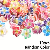 10/30/50pcs Polymer Clay Flower Beads Bulk Handmade Flower Flat Back Pendant Summer Colorful Loose Interval Bead Jewelry Making Random Color 10pcs