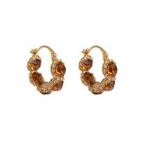 1 Pair Huggie Earrings Retro Cubic Zirconia Small Hoop Earrings Geometric Luxury Urban Earrings brown