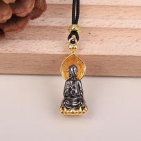 Portable Mini Buddha Statue Amulet Pendant Necklace Retro Versatile Accessories Gift For Men And Women 1Piece brown