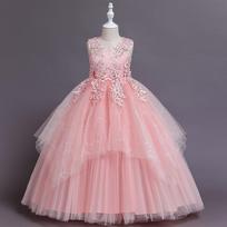 Gėlių mergaitės suknelė vestuvėms Vaikų tiulio princesės ilgos suknelės Tėvo ir dukters šokis Mergaičių Vestidos Nėrinių siuvinėjimas 110cm