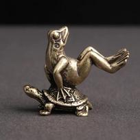 Pure Brass Antique Micro-carving Tortoise Back Frog Figurines Miniatures Home Desktop Decoration Creative Tea Pet Decor Incense