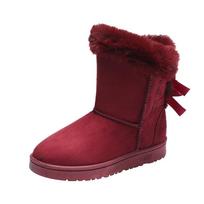 Women's Short Tube Velvet Snow Boots - 2025 Winter Flip-Up Style 40 vyno raudonos spalvos