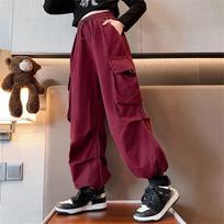 Girls' Overalls Spring and Autumn Children's Autumn Loose Straight-leg Middle-aged Children's Casual Pants 170 raudona