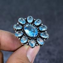 Swiss Blue Topaz Gemstone Handmade 925 Sterling Silver Jewelry Ring Size 7 I6N29