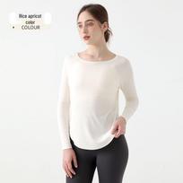 Women's Long Sleeve Off-Shoulder Yoga Top - Nude Casual Drape for Autumn and Winter Small (4/6) smėlis