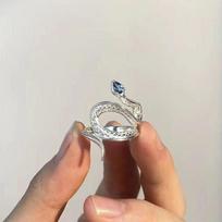 2025 Sea Blue Topaz Snake Open Ring, Creative Niche Design, Cool Trending Style
