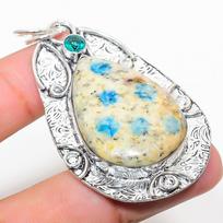 K2 Blue Azurite, Blue Topaz 925 Sterling Silver Jewelry Pendant 2.48  r3j22