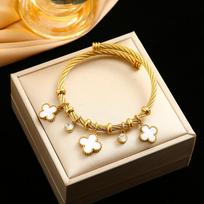 Titanium Steel Double-Sided Four-Leaf Clover Bracelet Women 18K Exquisite High Quality Women's Bracelet