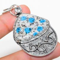 K2 Blue Azurite, White Topaz 925 Sterling Silver Jewelry Pendant 2.44  A4U99