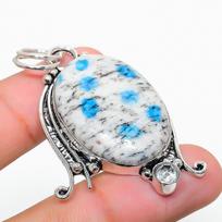 K2 Blue Azurite, White Topaz 925 Sterling Silver Jewelry Pendant 2.05  B7I32