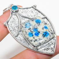 K2 Blue Azurite, Blue Topaz 925 Sterling Silver Jewelry Pendant 2.84  p9r01