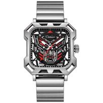 New Concept Three-dimensional Hollow Square Dial Men's Cool Night Light Waterproof Stainless Steel Automatic Mechanical Watch raudona