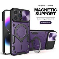 Case for iPhone 15 14 13 12 11 Pro Max 15 Plus XR XS 8 7   Slide Camera Protection 360 Rotate Kickstand Armor Ring Cover iPhone 14 Pro Max violetinė