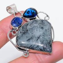 Kammererite, Blue Topaz Handmade 925 Sterling Silver Jewelry Pendant 2.36  L6s07