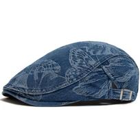 Vintage Denim Prints Butterfly Berets Women Newsboy Cap Summer Casual Single Layer Caps Autumn Cotton Visor Flat Hat For Unisex mėlyna
