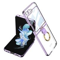 For Samsung Galaxy Z Flip 6 5 4 Case Luxury Electroplated Transparent Ring Holder With Screen Film Hard Cover For Z Flip5 Flip6 For Galaxy Z Flip 4