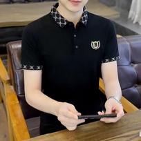 Men's 2024 Summer Hong Kong Style Slim Fit Embroidered Polo with Color-Matched Lapel Short Sleeves 2XL juoda