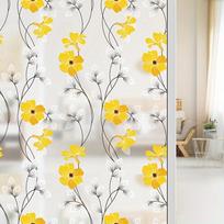 1 roll of two golden flower pattern window film, decorative window privacy film, 3D glass window sticker, sun protection removable window sticker 5m yellow