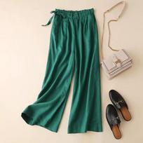 Summer Elastic Waist Cotton Linen Pant Baggy Straight Trousers Vintage Women Pantalones Casual Big Size Ankle-length Spodnie XS