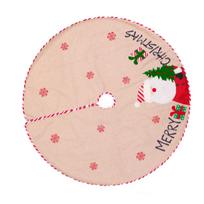 Xmas Tree Skirt Fabric Bottom Apron Diameter 108cm Santa Claus Snowman Embroidered Base Cover Holiday Shopping Room Scene