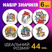 Tom and Jerry pin badges Tom and Jerry on a pin 44 mm set of 6 pcs 44 įvairiaspalvis