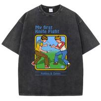 My First Knife Fight Cartoon Printing Female Wash T-Shirt Fashion Casual Tshirt Street Short Sleeve Summer Loose Clothes S