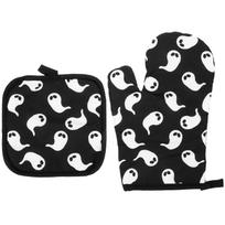 2 Pcs Halloween Microwave Oven Gloves Pot Mitts Polyester Printed Cloth Heat Resistant juoda