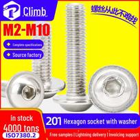 201 Stainless Steel Hexagon Screw with Gasket and Meson Pan Head, Sizes M3, M4, M5, M6, M8 M3*3*7