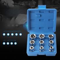 9 dalių gėlių ir žvaigždės tipo E-lizdų rinkinys - šešiakampiai ir šešiakampiai 9-piece set blue box E-type