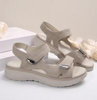 Hook Loop Sandals Women Summer Leather Light Leisure Wedge Platform Shoes Blue Girls Outside Anti-slide Apricot 43 36
