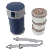 Insulated Food Jar 2.3L 3 Tier Microwave Safe 304 Stainless Steel Thermal Lunch Box with Shoulder mėlyna