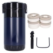 2.6L Thermal Food Container 304 Stainless Steel 4 Layers Vacuum Bento Lunch Box with Handle for mėlyna
