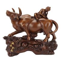 Cattle Ornaments Resin Ebony Good Luck Moral Chinese Fengshui Sculpture for Garden Office Business