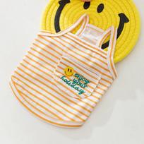 Spring Summer Dog Dopamine Letter Striped Suspender Small Dog Striped Smiley Teddy Cat Pet Dog Clothes XS yellow