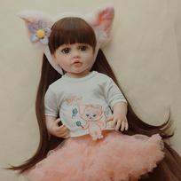 Reborn Toddler Girl Doll Betty 55cm Soft Silicone Full Body Vinyl Toy lifelike Newborn Baby Wig Hair Gifts for Children Toys 55cm gray