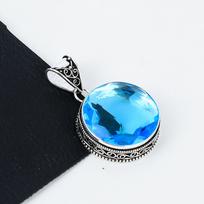 Swiss Blue Topaz Gemstone Silver Pendant in 925 Sterling Silver- Handmade Design, Everyday Wear Jewelry, Unique Swiss Blue Topaz Pendant Gifts 2.16" mėlyna