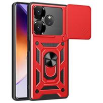 „Armor“ dėklas, skirtas „Realme GT 6 6T Neo 6 SE Neo6“ dangteliui, objektyvo apsaugai su žiedo magnetiniu laikikliu „Coque Fundas“ Realme GT 6 raudona