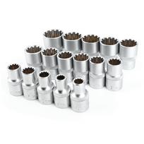 16 vnt. 12 colių DR. SAEMETRIC Spline lizdų rinkinys Veidrodinis nikelio apdaila 12?Kampinis Universalus