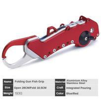 PURELURE Fishing Tools Stainless Steel Fishing Lip Gripper Adjustable Lanyard Grabber Fish Grip with Retention Rope Tackle Tools raudona