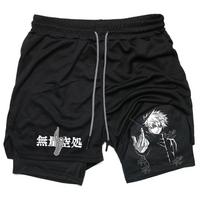 Anime Compression Shorts Summer Sportswear Men GYM 2 In 1 Training Workout Male Fitness Sport Shorts M black