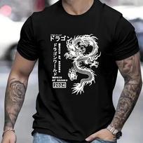 Summer 100%Cotton Casual Men's T-Shirt Short Sleeve Tops Dragon Print Clothing Oversized Mens Tees New Street For Male T-Shirts S smėlis
